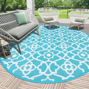 HEBE Outdoor Rug Waterproof 8ft, Plastic Straw Rug Camping Rug, Reversible Outdoor Patio Rugs RV Mat Clearance, Indoor Outside Floor Carpet for Porch,Deck,Camper,Balcony,Backyard (Teal)