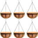 LaLaGreen Outdoor Hanging Baskets for Plants (14 Inch, 6 Pack) Large Black Hanging Planters with Coco Liner, Flat Iron Round Plant Metal Flower Pots for Deck Patio Porch Garden Balcony Outside Decor