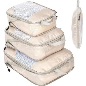 Organizer Suitcase Compression Packing Cubes Organizers Travel Suitcases Expandable Luggage Organizer Waterproof Travel Organizers Packing Cubes, Beige 2 Pieces