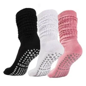 Kuunioli Pilates Socks with Grips for Women, Yoga Slouch Socks, Non Silp Scrunch Slipper Long Sock for Hospital Barre Workout