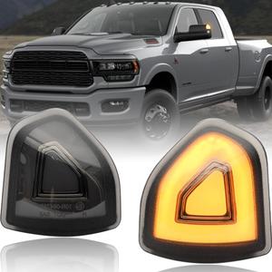 NJSBYL Amber LED Side Mirror Turn Signal Light Kits for 2021 2022 2023 Ram 1500 Classic 2500 3500 Smoked Lens Switchback White LED Marker Driving Parking Lights Towing Lighting 68460762AA 68460763AA
