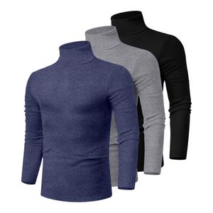 Ficerd 3 Pack Men's Turtleneck Shirts, Long Sleeve Cotton Pullover Sweaters Mock Neck Knitted T-Shirt Basic Slim Fit Tops, XL