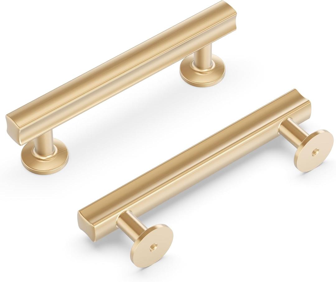 4 x Hickory Hardware 1 Pack Solid Core Kitchen Cabinet Pulls, Luxury Cabinet Handles, Hardware for Doors & Dresser Drawers, 3-3/4 Inch (96mm) Hole Center, Champagne Bronze, Woodward Collection