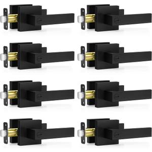 8 Pack Matte Black Door Handles, Keyless Interior Door Knobs, Privacy Door Lever Locksets for Bedroom Bathroom, Heavy Duty Square Door Lock (2.0lb), Reversible for Left&Right Handled Doors