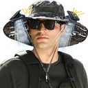Hat with Fan,Solar Fan Hat,Wide Brim Sun Ha-t with 2 Solar Fan,for Outdoor Fishing,Waterproof Outdoor Hiking Camping Fishing(Black and White) (Green)