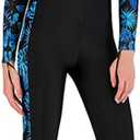 Micosuza Full Body Swimsuit Swim Suit Full Coverage - Long Legs Long Sleeves for Women One Piece Rash Guard (XX-Large, Blue Leaves)