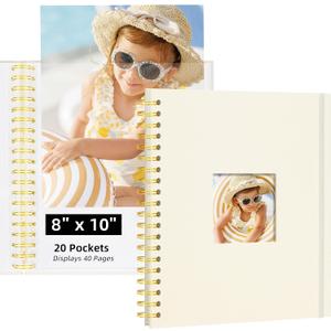 Photo Album 8x10 20 Pockets (Beige) Linen Cover Scrapbook Album for Kids Artwork, School Pictures Art Portfolio Photo Book