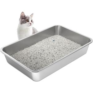 LIHONG Stainless Steel Cat Litter Box,Large Metal Litter Box for Small Large Cats Kitty Rabbits,No Smell,Non Stick,Easy to Clean(20" Lx14 Wx4 H,L)