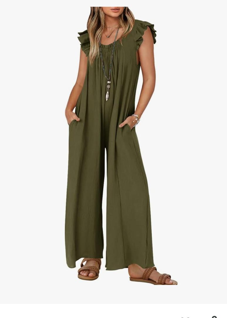 ZESICA Women's Summer Loose Jumpsuit Casual V Neck Sleeveless Oversized Wide Leg Pant Overalls Romper with Pockets, Large