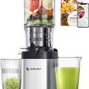 AMZCHEF Cold Press Juicer, Juicer Machines - 5.2" Large Feed Chute for Whole Fruits & Vegetables, Stainless Steel Slow Masticating Juicer Easy to Clean, Large Auger, Triple Strainers, Silver