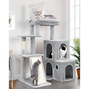 Globlazer F50 Cat Tower for Indoor Cats, 50-inch Heavy Duty Cat Tree for Big Cats, Cat Tree House with Extra-Large Padded Platform, Sisal Scratching Board, 2 Large Condos, Cloud Grey