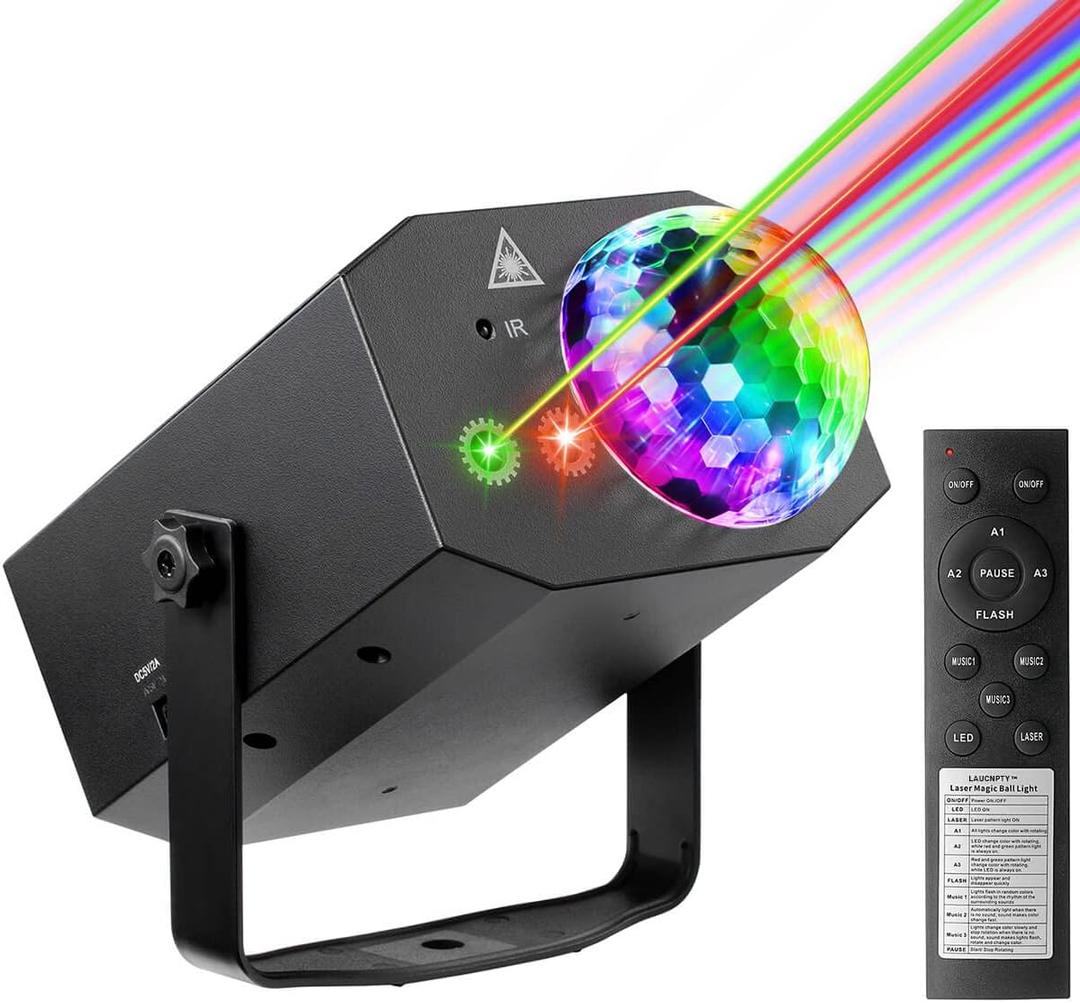 Dj Party Disco Ball Lights with Pattern and Sound Activated,10 ft USB Cable, Laucnpty LED Stage Strobe Light that Sync with Music, Christmas Rave/Home Karaoke/Dance/Club Bar Lights for Parties (Black)
