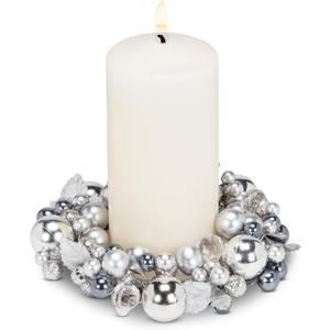 4 x Abbott Collection Beaded Pillar Candle Ring, Silver (6.5" D)
