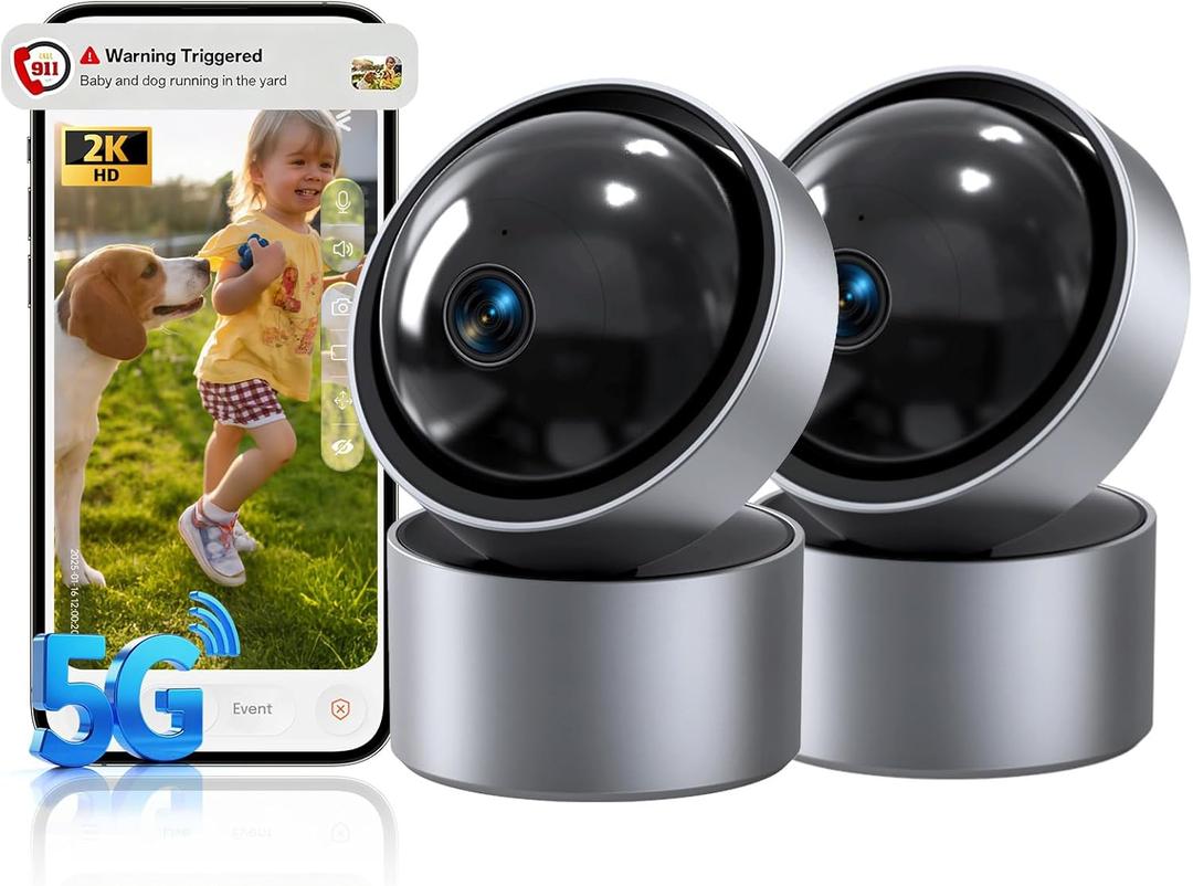 2K Indoor Cameras for Home Security, 2 Packs 5G&2.4G Security Camera Indoor with 360Pan/Tilt, Night Vision, Motion Tracking, Al Recognition, Smart Alarm, 24/7 Recording for Pet/Dog/Baby Monitor
