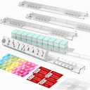 Mahjong Racks with Pushers Set of 4, 17.5 Inch Clear Acrylic American Mahjong Racks with Anti-Slip Silicone Pads, Mahjong Tile Racks with Manuals & Protective Sleeves, 17.5 x 3.14 x 1.18 inches
