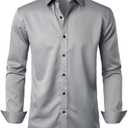 JEMITOP Men's Stretch Wrinkle Free Dress Shirt Formal Prom Wedding Long Sleeve Button Down Shirts Large, Grey 