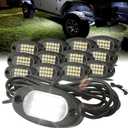 Winunite 12 Pods Quick Connect White Rock Lights, 4M Extension Wires Each Light, 15 SMD Chips, High Adhesive Stickers, 6000K Pure White, IP67 Waterproof, Fit for Trucks Trailer SUV ATV UTV