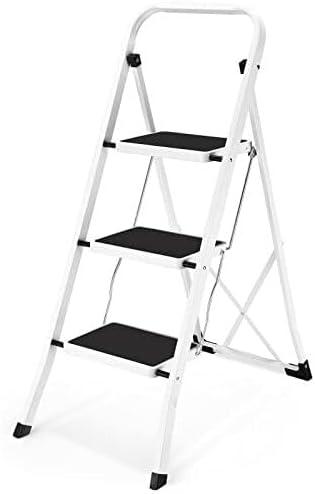 Soctone Step Ladder 3 Step Folding with Anti-Slip Pedal, Lightweight 3 Step Ladder with Handrails, 330 lbs Capacity Perfect for Kitchen & Household, White Soctone Step Ladder 3 Step Folding with Anti-Slip Pedal, Lightweight 3 Step Ladder with Handrails, 330 lbs Capacity Perfect for Kitchen & Household, White