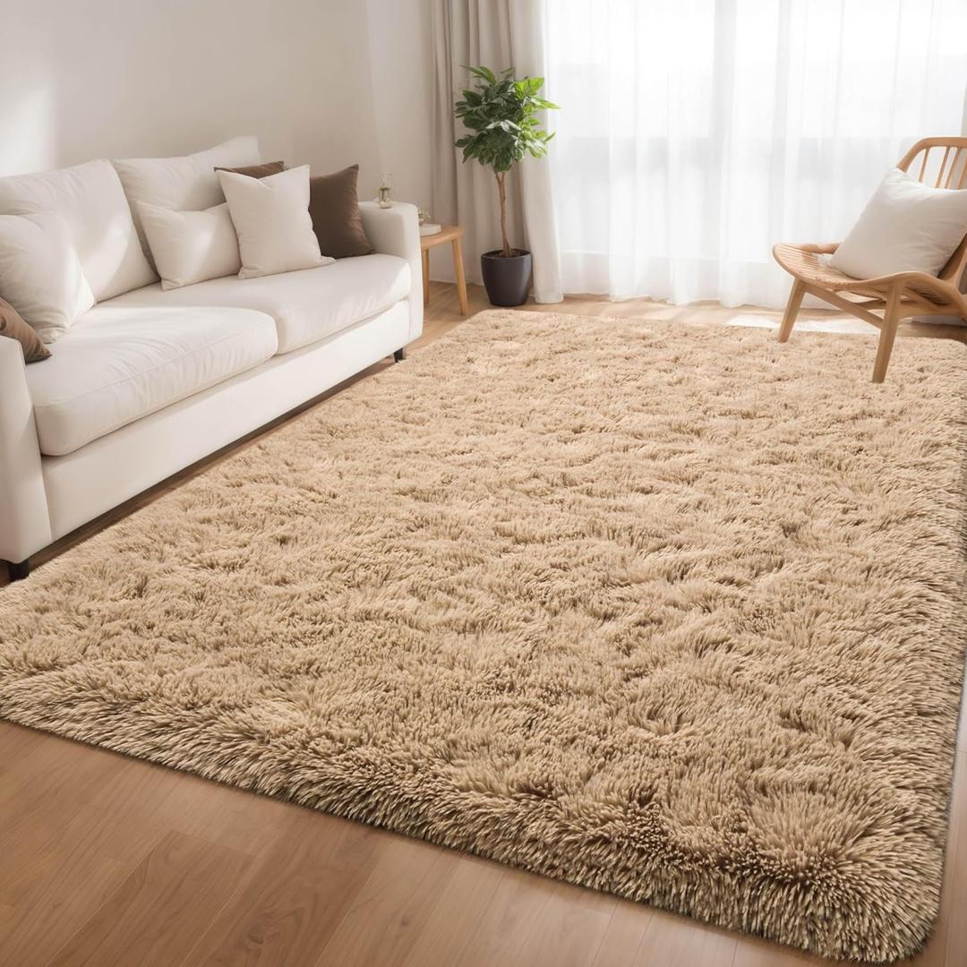 Beige Fluffy Soft Living Room Bedroom Rug, 4x6 Area Rugs Super Soft Shaggy Carpet for Living Room Classroom Kids Babys Playroom Toddler Nursery Dorm Home, Modern Indoor Non Slip Rug