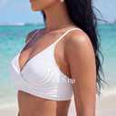 Women's Twist Front V Neck Bikini Top Padded Adjustable Spaghetti Straps Bathing Suit Tops Only (XL)