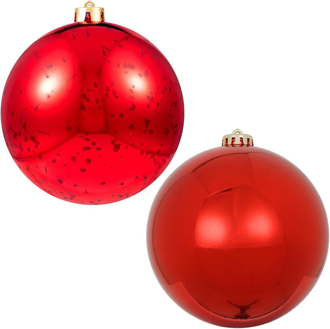 XmasExp Large Christmas Ball Ornaments,2pcs Red Giant Shatterproof Plastic Hanging Mercury Xmas Ball Decorations Christmas Tree Ornaments (Red, 6")