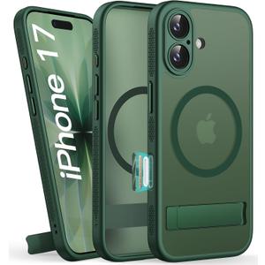 BXYJY for iPhone 17 Case Magnetic with Stand, Camera Control Button, Full Lens Protection, Compatible with MagSafe, Military Grade Protection, Translucent Matte Thin Hard Case for iPhone 17, Green