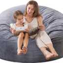 EDUJIN Bean Bag Chair, Memory Foam Bean Bag Chairs for Adults, Soft Velvet Cover, Stylish Beanbag Sofa for Living Room, Convenient Pocket & Pull-Handle Design - 3 Foot, Grey