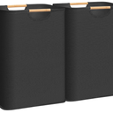 STORAGE MANIAC 2Pack Large Laundry Hamper, 80L (21.1 Gal) Collapsible Laundry Basket with Bamboo Handles, Freestanding Waterproof Clothes Hamper for Laundry Room, Bedroom, Dorm, Towels, Toys, Black