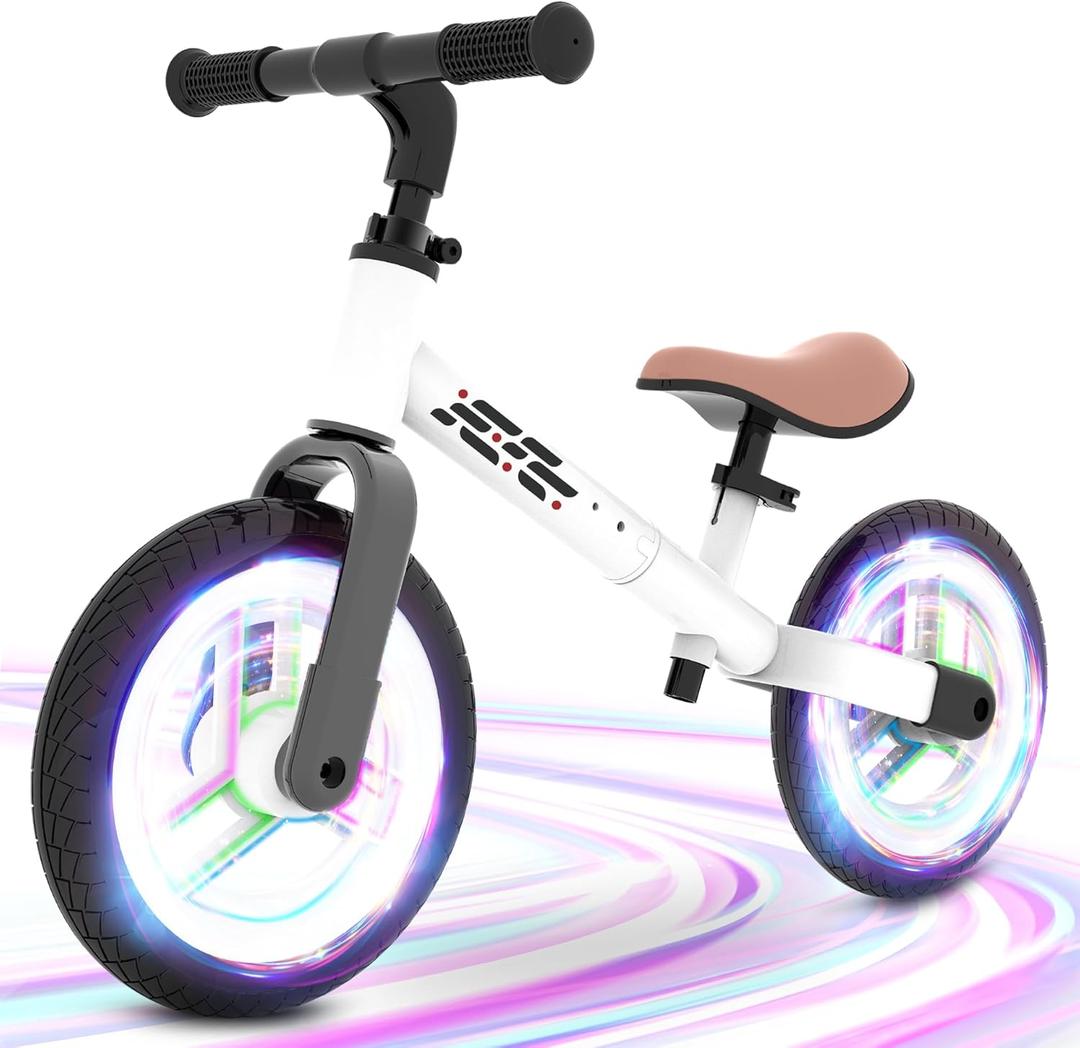 WETIFY Colorful Lighting Balance Bike 2 Year Old, 2-5 Year Old Toddler Balance Bike, No Pedal Bikes with Adjustable Handlebar & Seat, 2 3 4 5 Year Old Boy Girls Birthday Gifts Toys. (White)