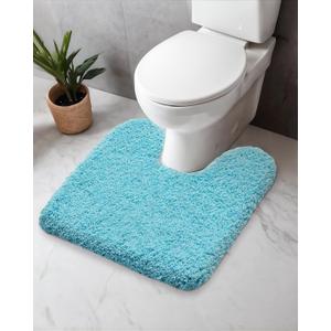 Disolla Toilet Rug U Shaped 23x24 Machine Washable Non Slip Toilet Floor Mat Soft Plush Contour Rug for Bathroom Floor, Sky Blue