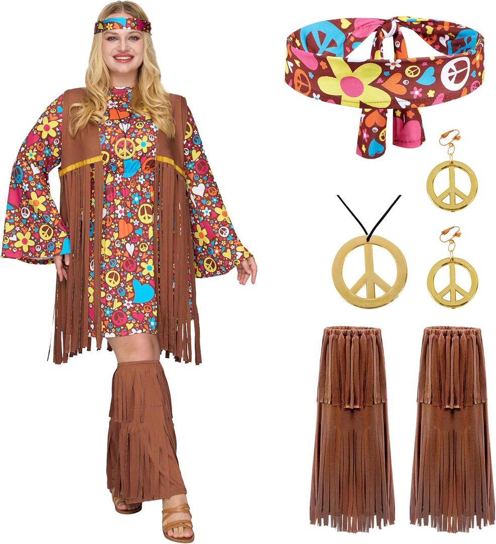 Spooktacular Creations Plus Size Halloween Costumes Woman 2024, Women Hippie Costume Set, 70s Outfits Hippie Attire (3X-Large)