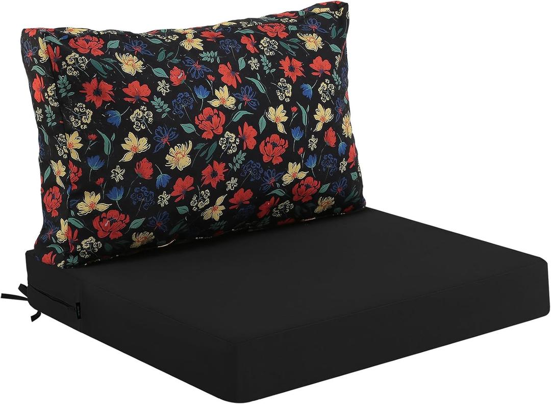 Idee-home Outdoor Cushions for Patio Furniture, Outdoor Seat Cushion, Waterproof Hampton Bay Deep Seat Replacement Couch Chair Cushions for Garden Lawn Backyard Deck, 26.5 x 26.5 Floral Pattern