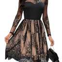 Floerns Women's Elegant Overlay Mesh Long Sleeve Scallop Hem Party A Line Dress Black Medium