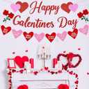 2 x Pre-Strung Happy Galentines Day with Pink Red Heart Garland for Ladies Girls Women Valentine's Day Party Celebration Home Indoor Decorations Photo Backdrop Decor Favor (Glittery Red Pink Purple Green)