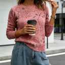 MINSURE Women's Floral Print Sweater Crew Neck Long Sleeve Soft Knit Pullover Tops for 2026 Spring Casual Wear (Pink, M)