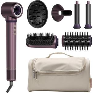 Hair Dryer Brush High-Speed with Auto Wrap Curlers, Blow Dryer, Hot Air Styler, Negative Ionic, No Heat Damage, Fast Drying, Frizz-Free, Volumizing & Straightening with Travel Bag (Purple)