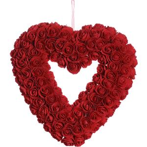 JINGHONG Valentine's Day Wreath 13 Inch Artificial Valentines Day Wreaths Romantic Heart Wreath for Valentines Gifts Anniversary Wedding Candlelight Dinner Decor(Red)
