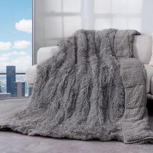 Cottonblue Faux Fur Weighted Blanket 15lbs, Soft Fuzzy Luxurious Fluffy Heavy Blanket, Plush Sherpa Dual Side Cozy Warm Throw Blanket for Bed Couch Sleeping, Grey, 48x72 inches