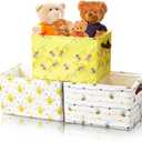 Maxcheck 3 Pcs Large Bee Basket with Handles Bee Pattern Rectangular Cube Storage Basket Fabric Foldable Storage Box Organizer Bins for Toys Books Laundry Bedroom, 15 x 11 x 9.5 Inch