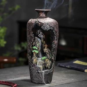 Backflow Incense Burner Cone Holder Waterfall Incense Burner Cool Inscent Fountain Falling Smoke Mountain Water Fall Incent Back Flow (Vase)