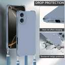 Crossbody for iPhone 16 Plus Case, Lanyard Protective Liquid Silicone Case with Adjustable Length Detachable Lanyard Rope Shockproof Hands-Free Clear Phone Cover for iPhone 16 Plus-Blue