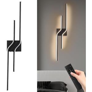 Modern Battery Operated Wall Sconces,12000mah Wireless Wall Sconces with Remote,31.5 Inch Rechargeable Black Wall Lights for wall Decor,Dimmable LED Wall Lamps for Living Room,Bedroom,Hallway