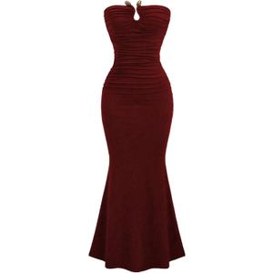 Floerns Women's Elegant Summer Maxi Dress Strapless Fishtail Hem Wedding Guest Dresses (Large, Burgundy)