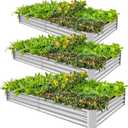 Land Guard 3 Pack 841ft Galvanized Metal Raised Garden Bed, Metal Planter Kit Box Outdoor for Deep-Rooted Vegetables, Flowers, Green and Herbs, Silver