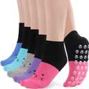 Non Slip Grippy Socks for Women Girls 5 Pack Cute Cat Grip Socks Pilates Slippers Footies for Yoga Barre Hospital