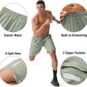 Athletic Running Shorts for Men 7" Lightweight Quick Dry Gym Shorts with Zipper Pockets for Casual, Workout, Travel (Green, L)