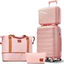TRAVELEO 4 Piece Carry On Luggage Set 20 Inch, Expandable PP Hardshell Suitcase with Detachable Spinner Wheels & TSA Lock, Includes Cosmetic Case, Travel Tote & Toiletry Bag, Lightweight (Pink)