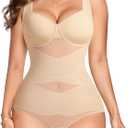 Gotoly Shapewear for Women Tummy Control Bodysuit Faja Body Shaper Waist Trainer V Neck Body Suit with Built in Bra (Small, Beige)