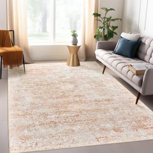 Art&Tuft Washable Rug, Anti-Slip Backing Abstract Area Rugs, Stain Resistant Rugs for Living Room, Foldable Machine Washable Area Rug(TPR53-Pink/Orange, 5'x7') (5' x 7' (Rectangular))