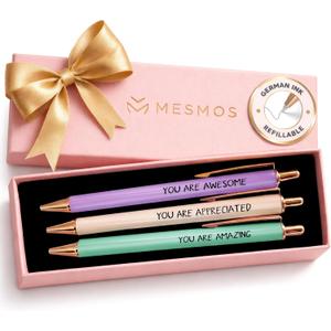 MESMOS 3Pcs Fancy Pen Sets for Women Gift, Administrative Professional Day Gifts, German-Ink, 1mm Tip, Cute Pens for Journaling No Bleed, Employee, Teacher Appreciation Gift, Thank You Gifts for Women